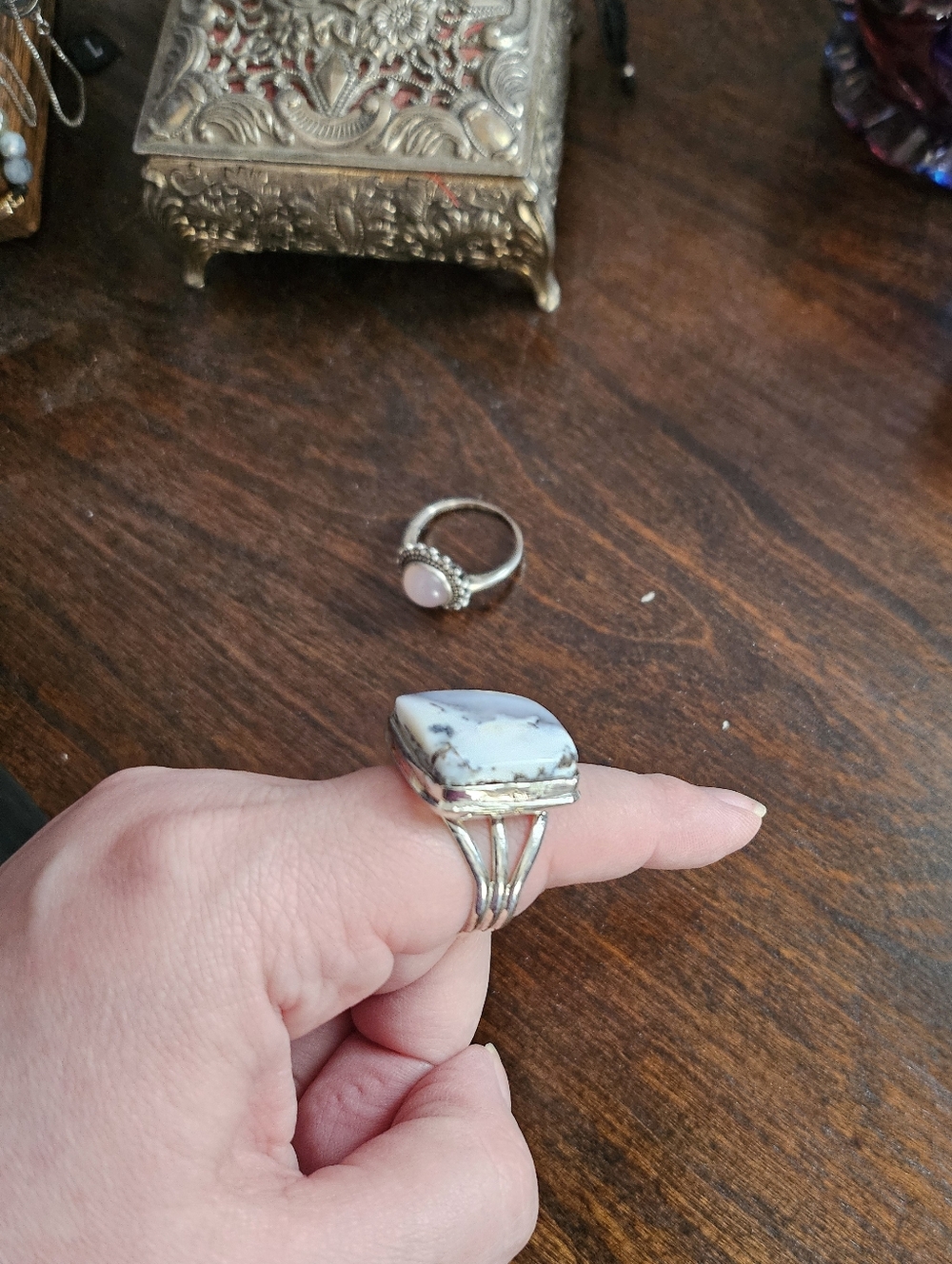 Silver Ring with White/gray Marbled Stone